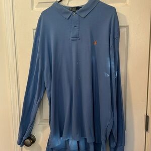 Men’s polo by Ralph Lauren long sleeved polo. Med. blue. Size XXL